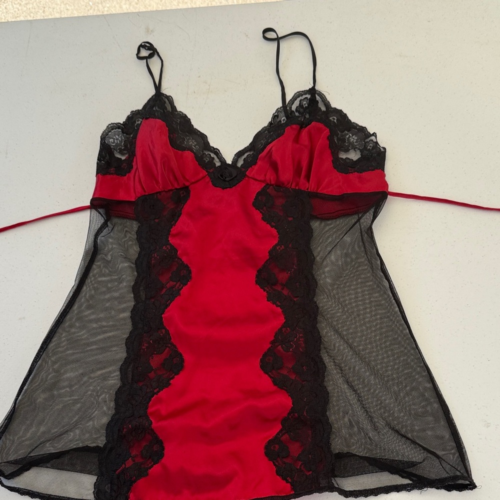 Satin and Lace Red Chemise